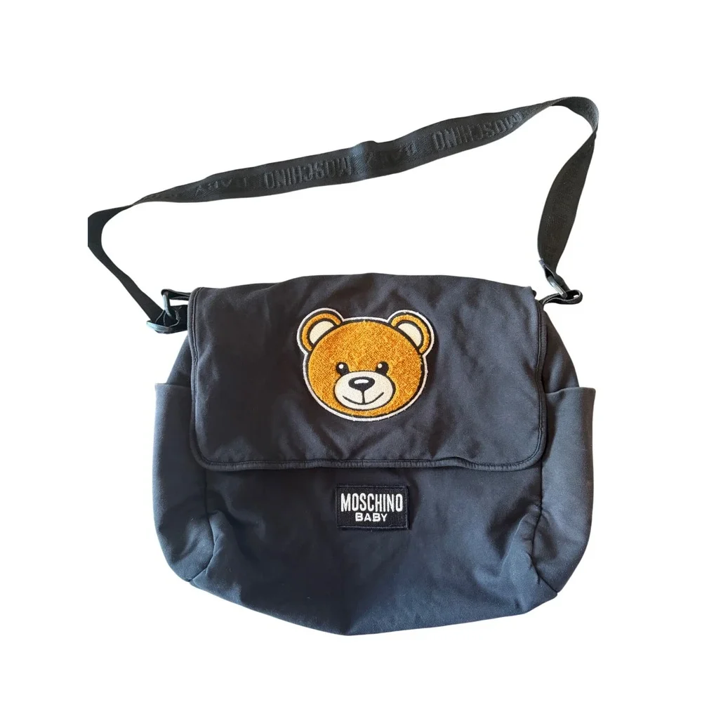Moschino Baby Diaper Bag Messenger Black Teddy Bear Logo Strap No Changing Pad